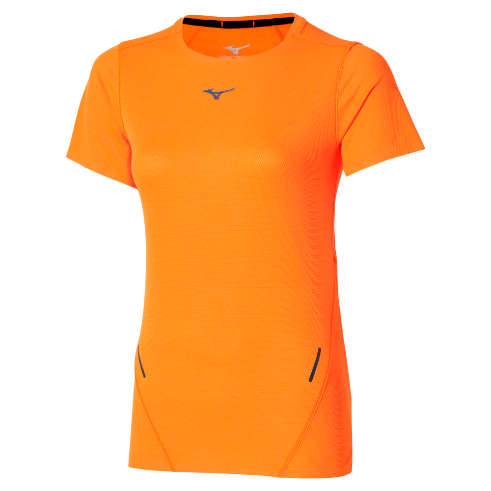 Mizuno Tech Light Dryaeroflow Short Sleeve Tee Tangelo Damen Grösse M